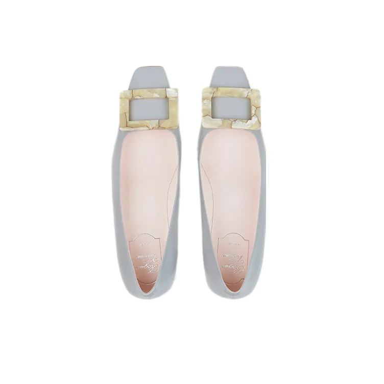 Roger Vivier Belle Vivier Motherpearl Buckle Chunky Heel High Heels 4cm Women's Gray-4