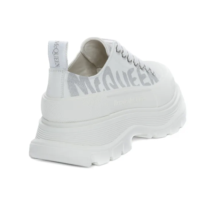 Alexander McQueen Tread Slick Low Lace Up Graffiti White Silver Women's-3
