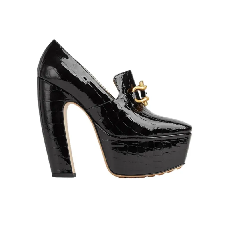 Bottega Veneta Mostra Chunky Heel High Heels 14.5cm Women's Black-1