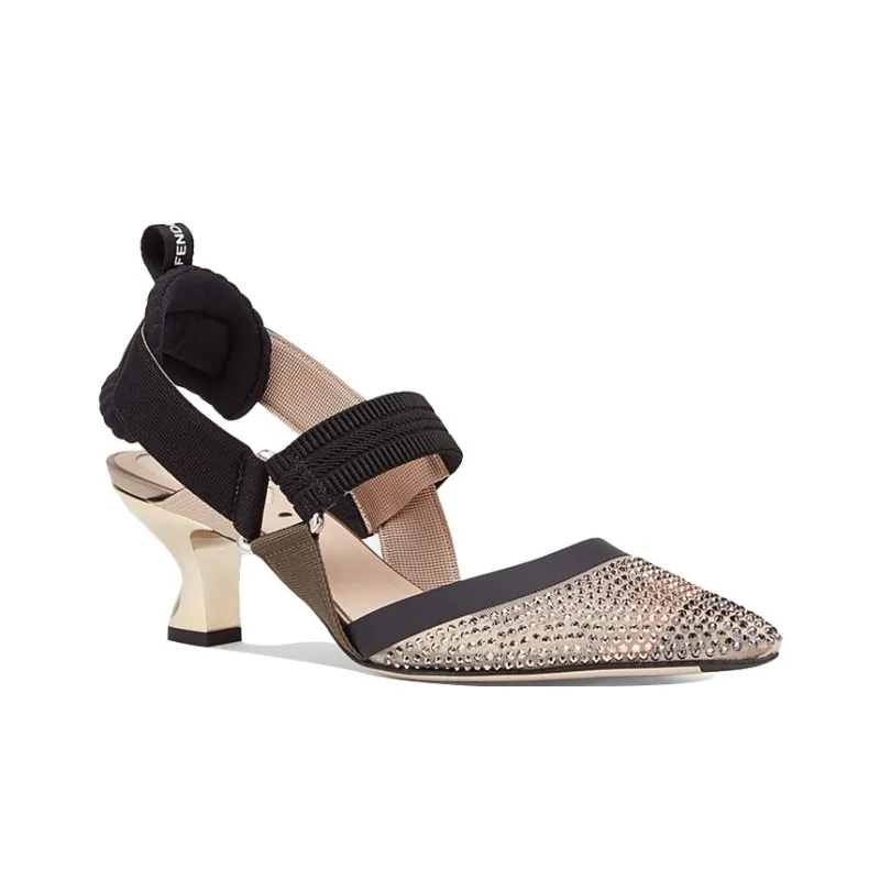 FENDI Colibri Slim Heel Sandal Women's Black Gold-2