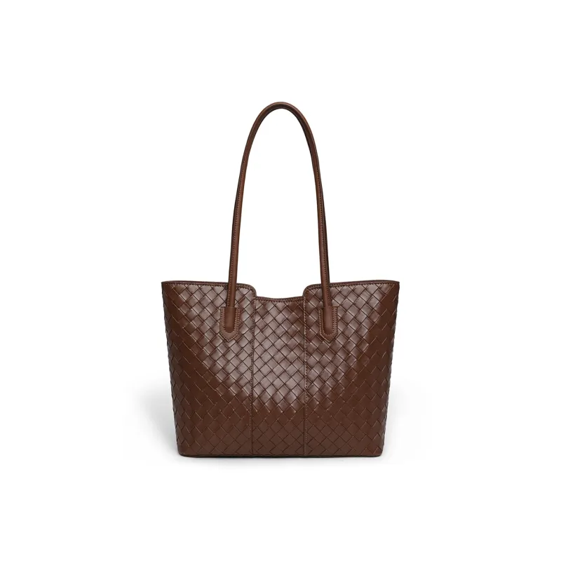 PT'SON Cow Leather Patchwork Synthetic Leather Tote Bag Shopping Bag Shoulder Bags Regular Women's Coffee-2