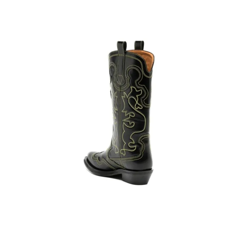 GANNI Contrast-stitch Leather Cowboy Boots-4