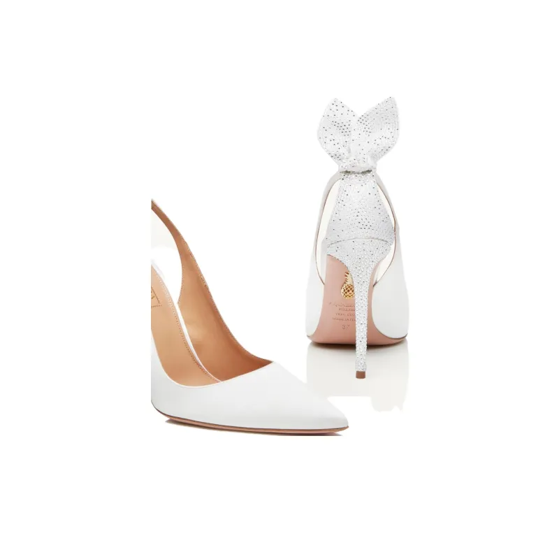 AQUAZZURA Bow Tie Slim Heel High Heels 10.5cm Women's White-3