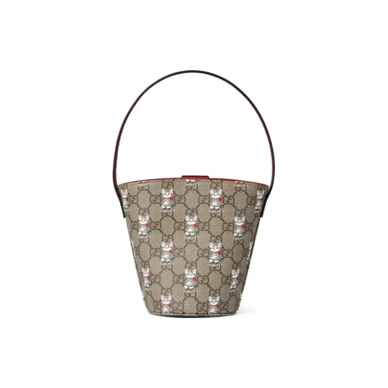 GUCCI GG Supreme Canvas Bucket Bags Shoulder Bags Kids' Beige & Dark Brown-3
