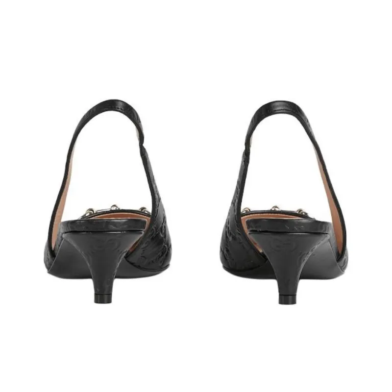GUCCI Horsebit Cone Heel High Heels 4.3cm Women's Black-3
