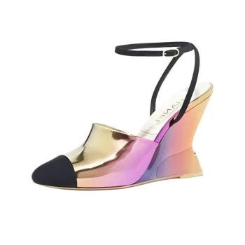 CHANEL Wedge Heel High Heels 10cm Women's Pink