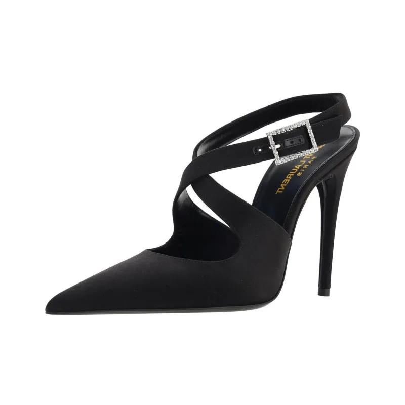 SAINT LAURENT Spontini 110mm Satin Slingback Pumps-2