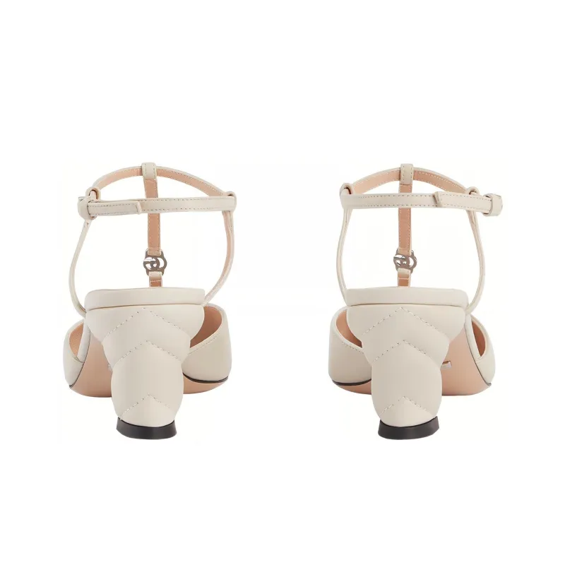 GUCCI PETITE GG Chunky Heel High Heels 5.3cm Women's White-3