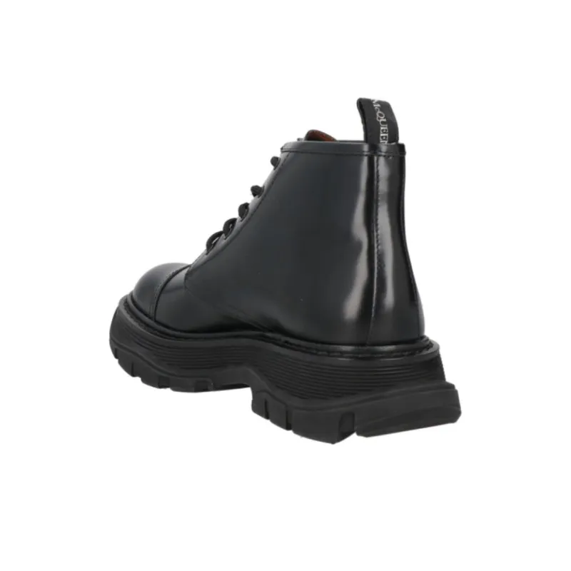 Alexander McQueen Tread Lace Up Combat Leather Boot Black-3