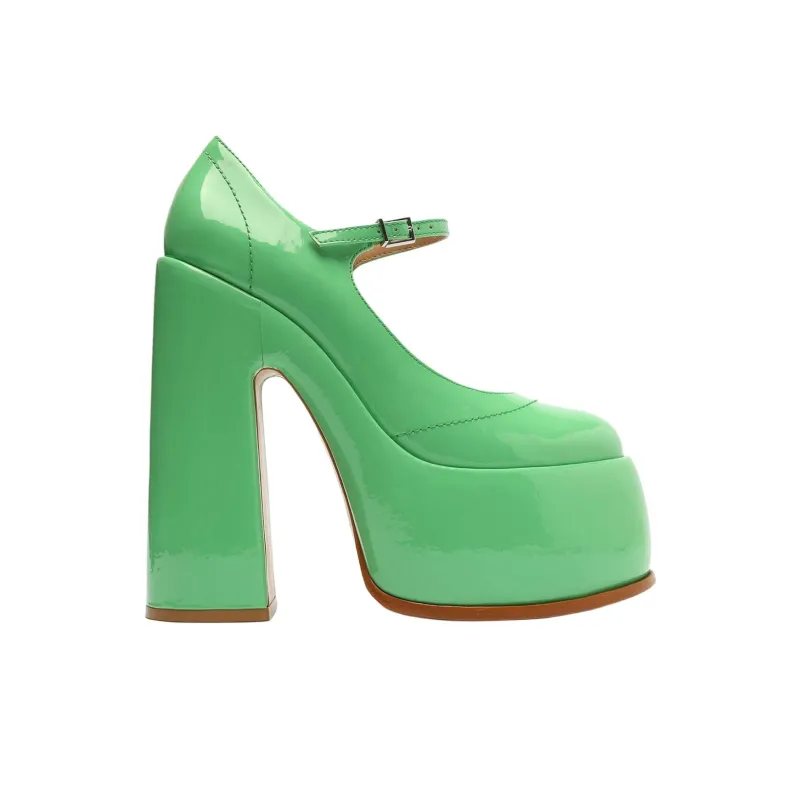 Schutz Zayne Chunky Heel High Heels 16.4cm Women's Green-1