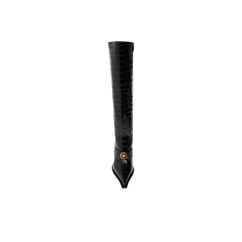 VERSACE Vagabond Croco-embossed Leather Boots-3