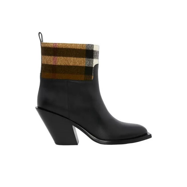 Burberry Exaggerated Check Panelled Leather Boots-1