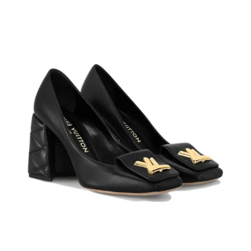LOUIS VUITTON Shake Chunky Heel High Heels 8.5cm Women's Black-2