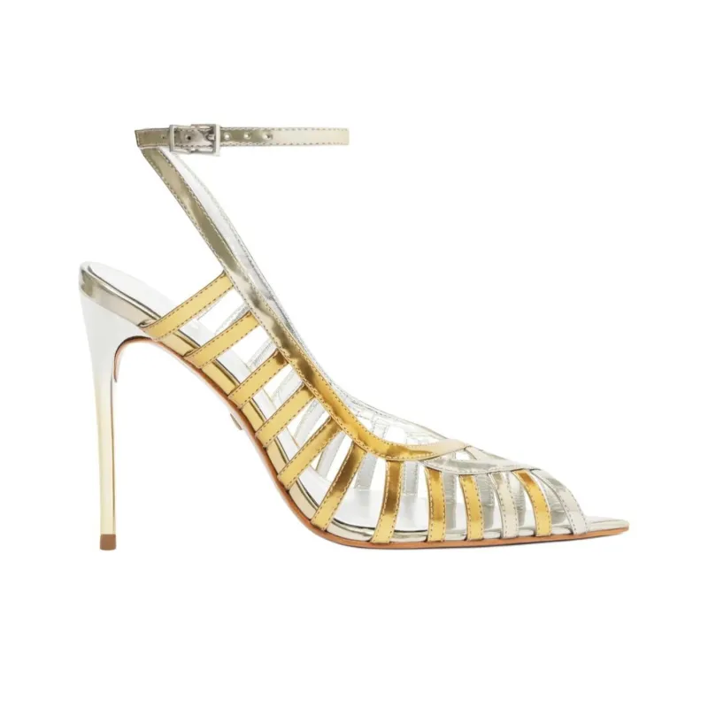 Schutz Iris Slim Heel High Heels 10.6cm Women's Silver-1