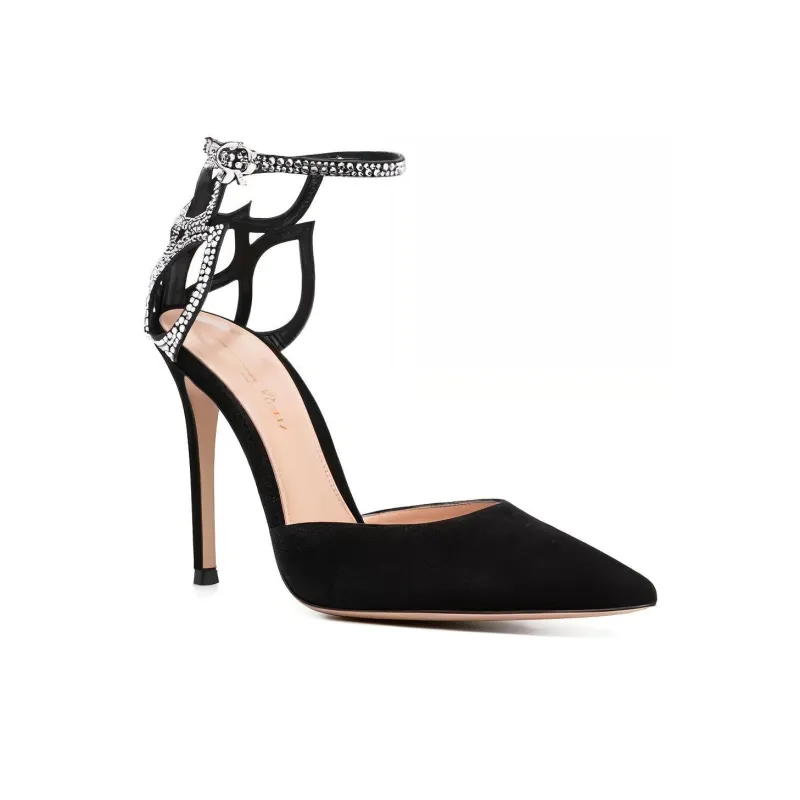 GIANVITO ROSSI Crystal Fleur 105mm Suede Pumps-2