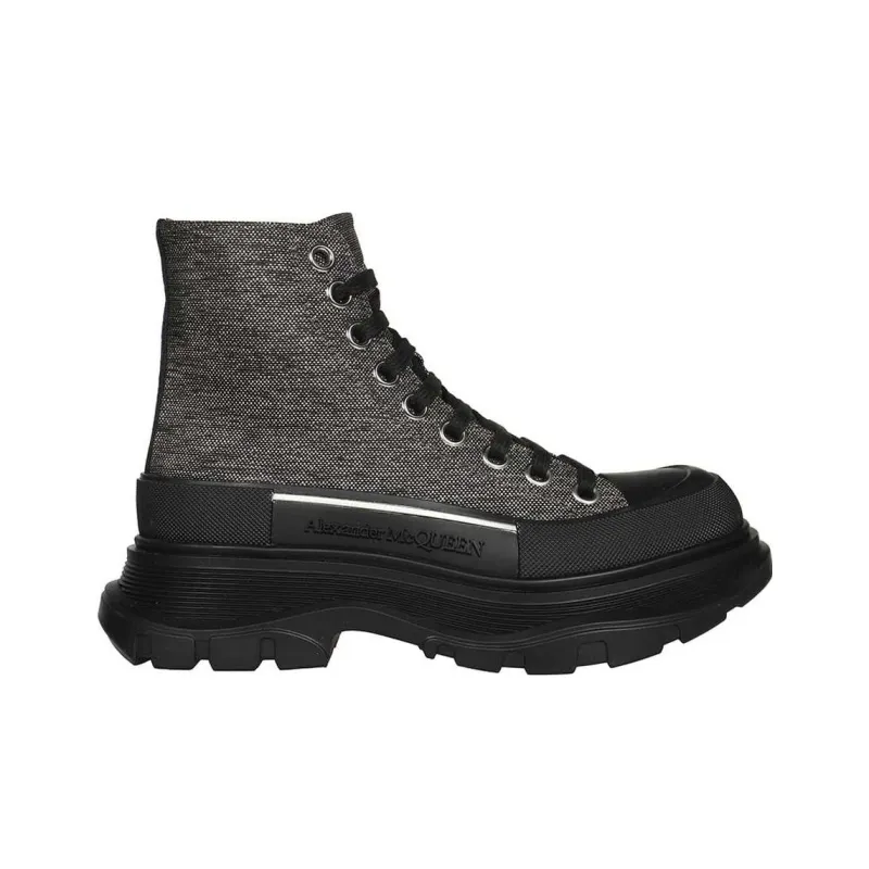 Alexander McQueen Tread Slick Lace Up Boot Black Silver Women's-1