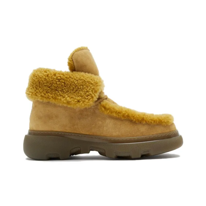 Burberry Creeper Shearling-trim Suede Boots-1
