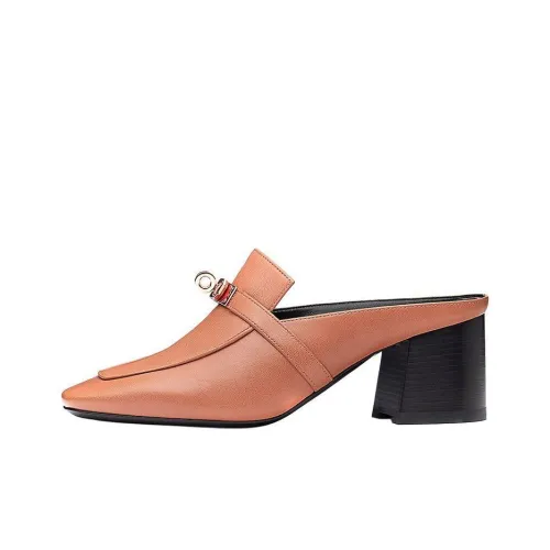 HERMES Blossom Block Heel High Heels Women's Chao Pink