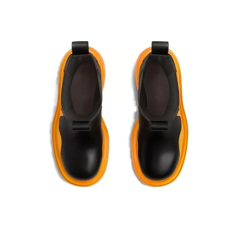 Bottega Veneta Leather Tire Chunky Sole Chelsea Boot Black Tangerine-3