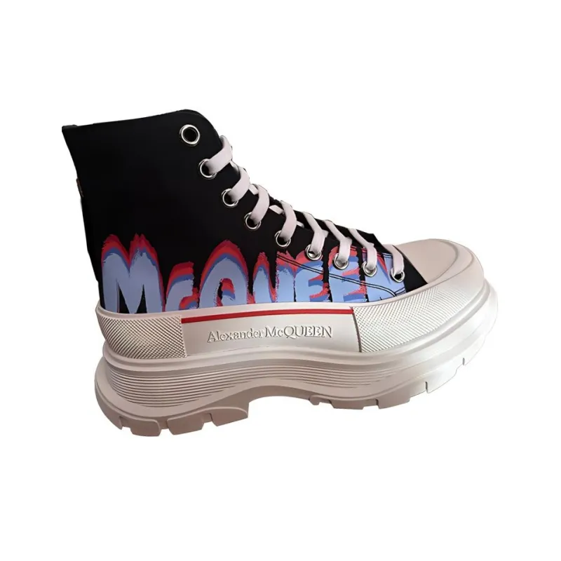 Alexander McQueen Tread Slick High Top Sneakers 'Black Blue Red'-1