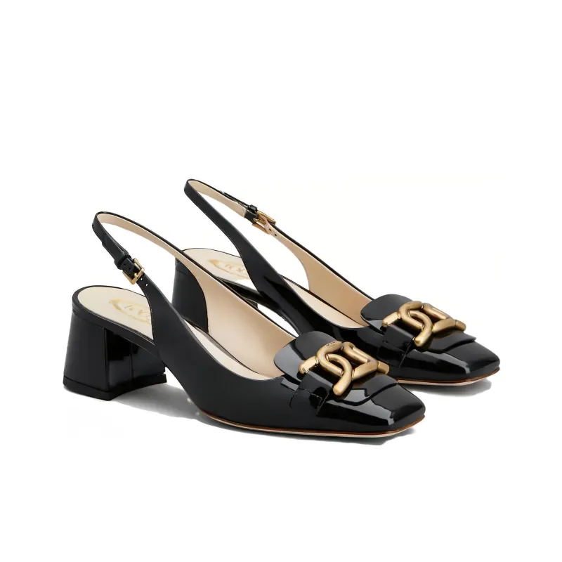TOD'S Cuoio Square Toe Logo Engraved Pumps-2