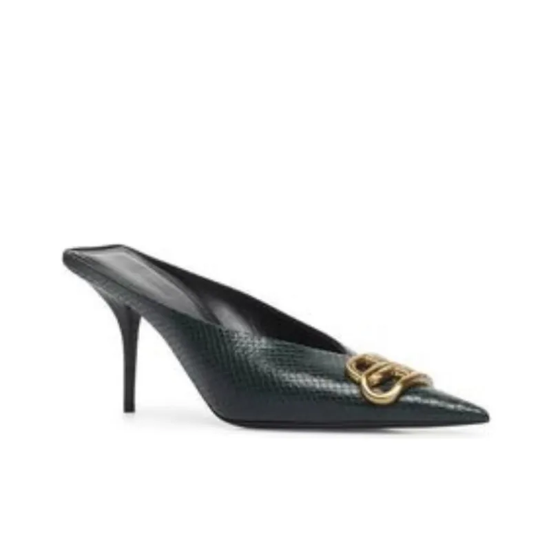 Balenciaga Knife Slim Heel High Heels 8cm Women's Black Green-2