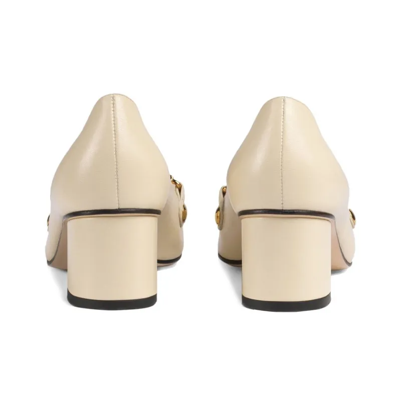 GUCCI Sylvie Block Heel High Heels Women's Beige-4