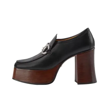 GUCCI Platform Horsebit Loafer Black Brown Women's