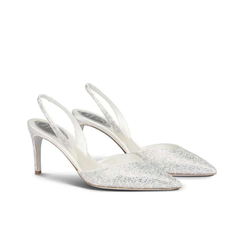RENE CAOVILLA Slim Heel Closed Toe Slippers Women's White-1