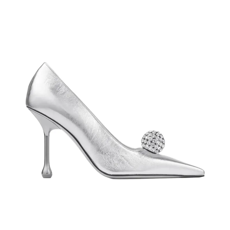 Jimmy Choo Orb Pump 95 Irregular Heel High Heels 9.5cm Women's Silver-1