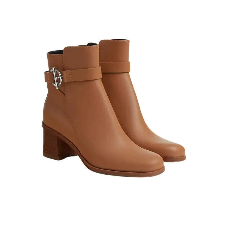 HERMES Jill Ankle Boots 6cm Women's Brown-2