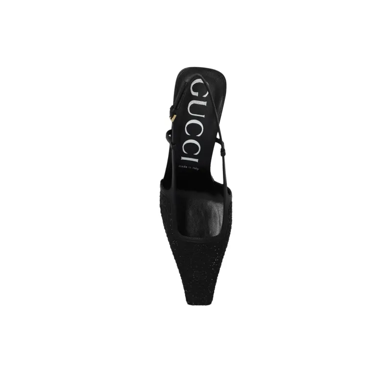 GUCCI Gg Slingback 75mm Pump Black Moire Fabric Gg Crytsal Applique Women's-3