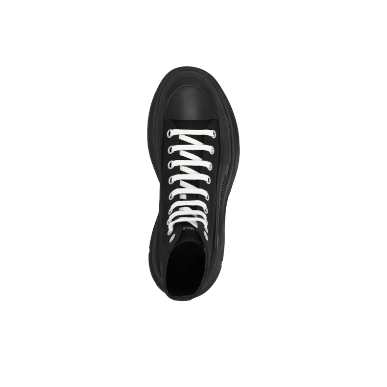 Alexander McQueen Tread Slick Canvas High Top Sneakers 'Black White'-3