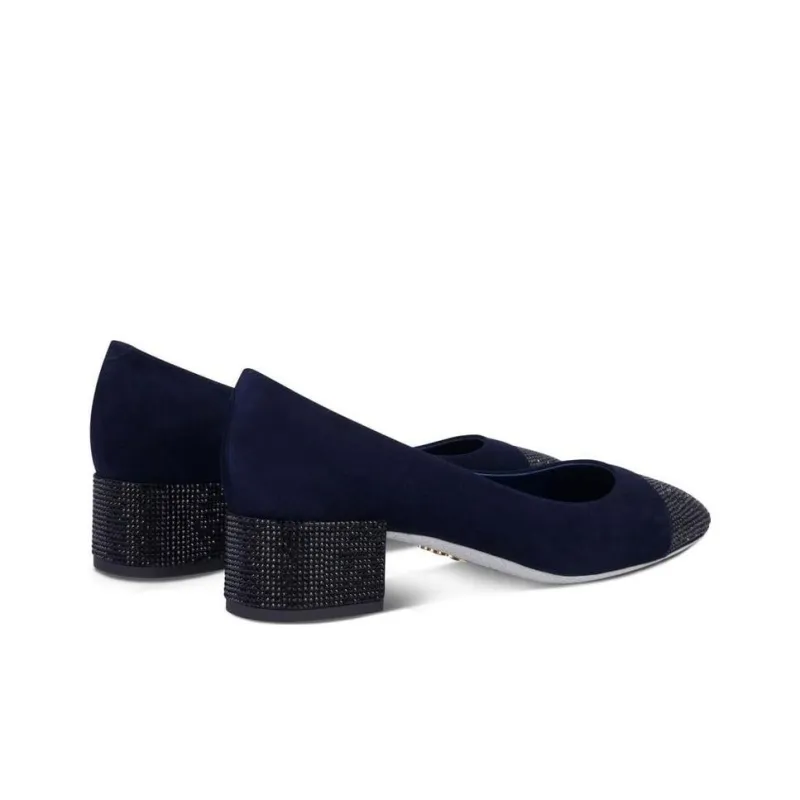 RENE CAOVILLA Kristen Chunky Heel High Heels 4cm Women's Marine Blue-4