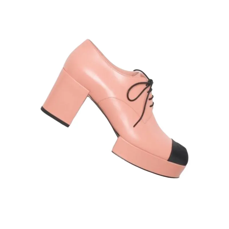 CHANEL Chunky Heel High Heels 7.5cm Women's Pink-2