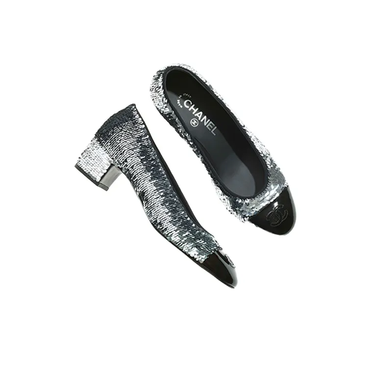 CHANEL High Heels Women's Black/Silver-1