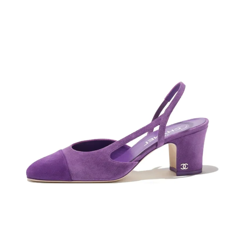 CHANEL Chunky Heel High Heels 6.5cm Women's Purple-0