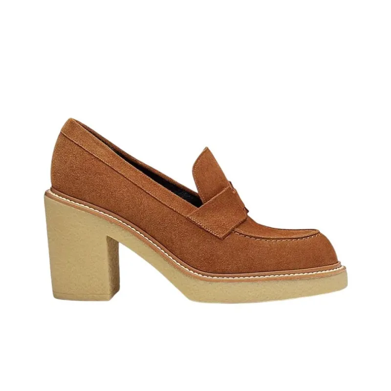 HERMES Didi-70 Chunky Heel High Heels 7cm Women's Brown-1