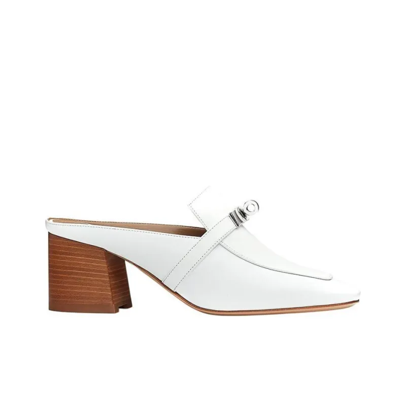 HERMES Blossom Block Heel High Heels Women's White-1