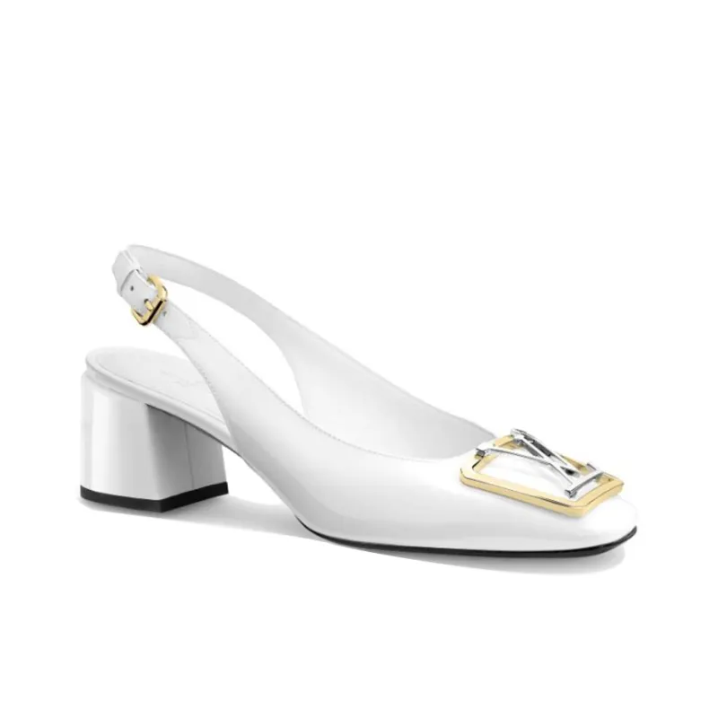 LOUIS VUITTON Madeleine Chunky Heel High Heels 6.5cm Women's White-1