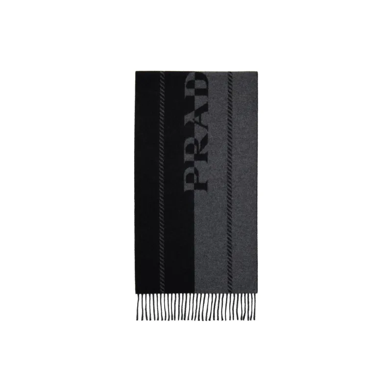 PRADA Logo Detailed Fringed Knitted Scarf-3
