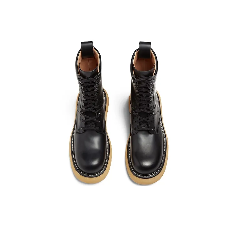 Bottega Veneta The Bounce Leather Lace Up Ankle Boot Black Yellow-2