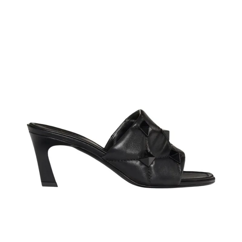 Valentino Rockstud Spool Heel Slide Slippers 6.5cm Women's Black-1