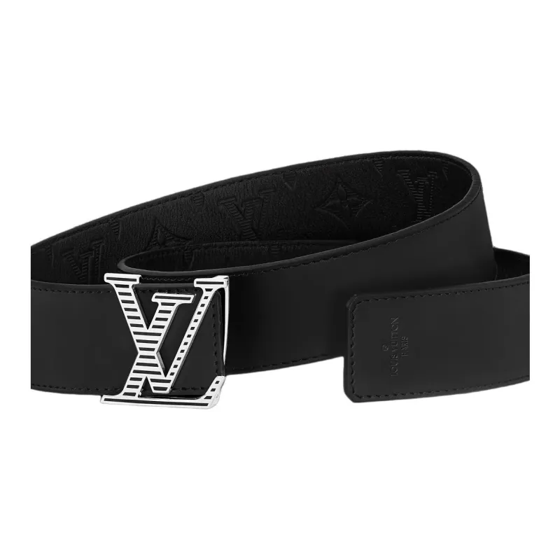 LOUIS VUITTON Smooth Leather Pail Metal Enamel Leather Belts Men's Black Width: 4CM-4