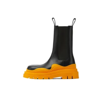 Bottega Veneta Leather Tire Chunky Sole Chelsea Boot Black Tangerine
