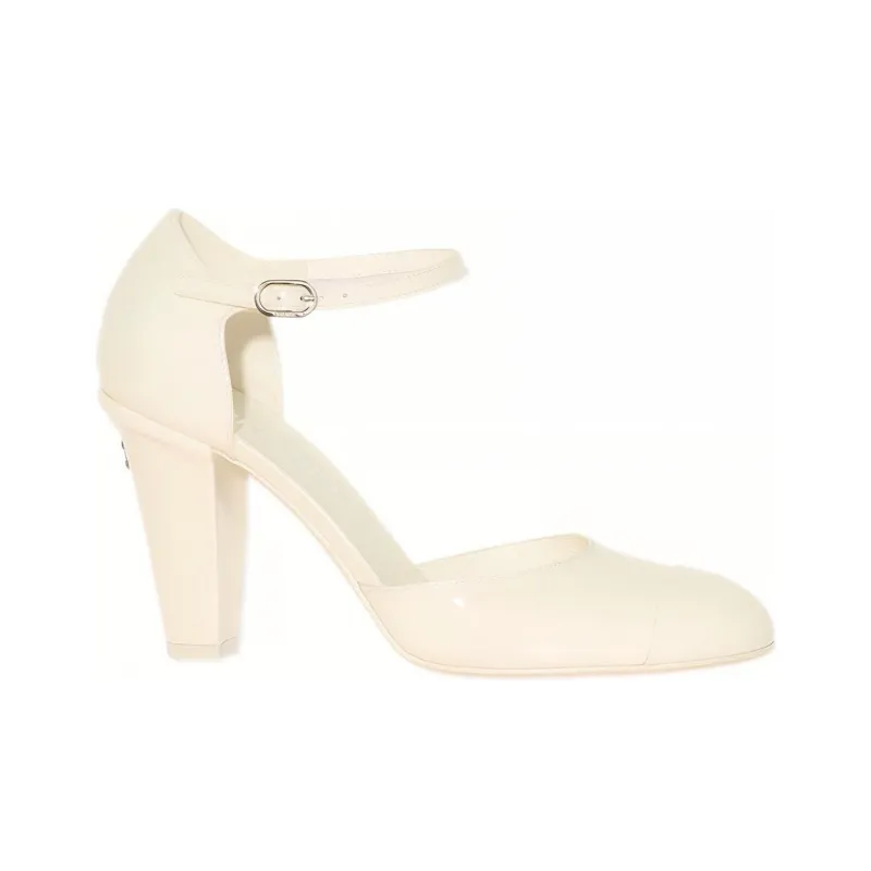 CHANEL Cone Heel High Heels 9cm Women's Ivory-1