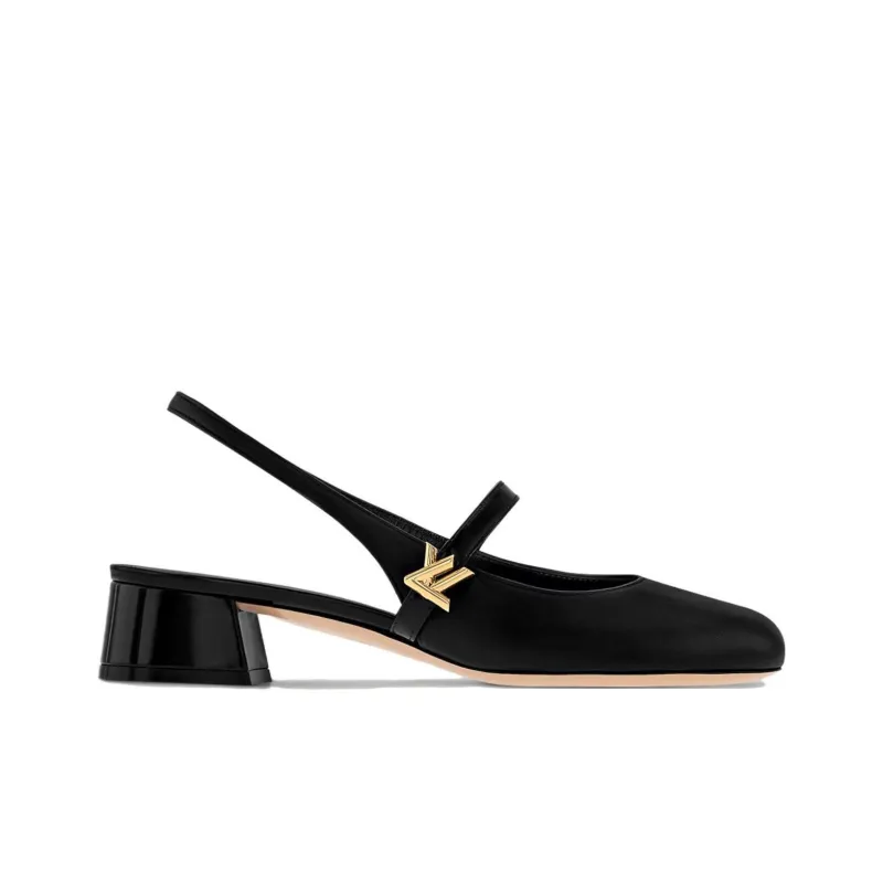 LOUIS VUITTON Romy Chunky Heel High Heels 3.5cm Women's Black-1