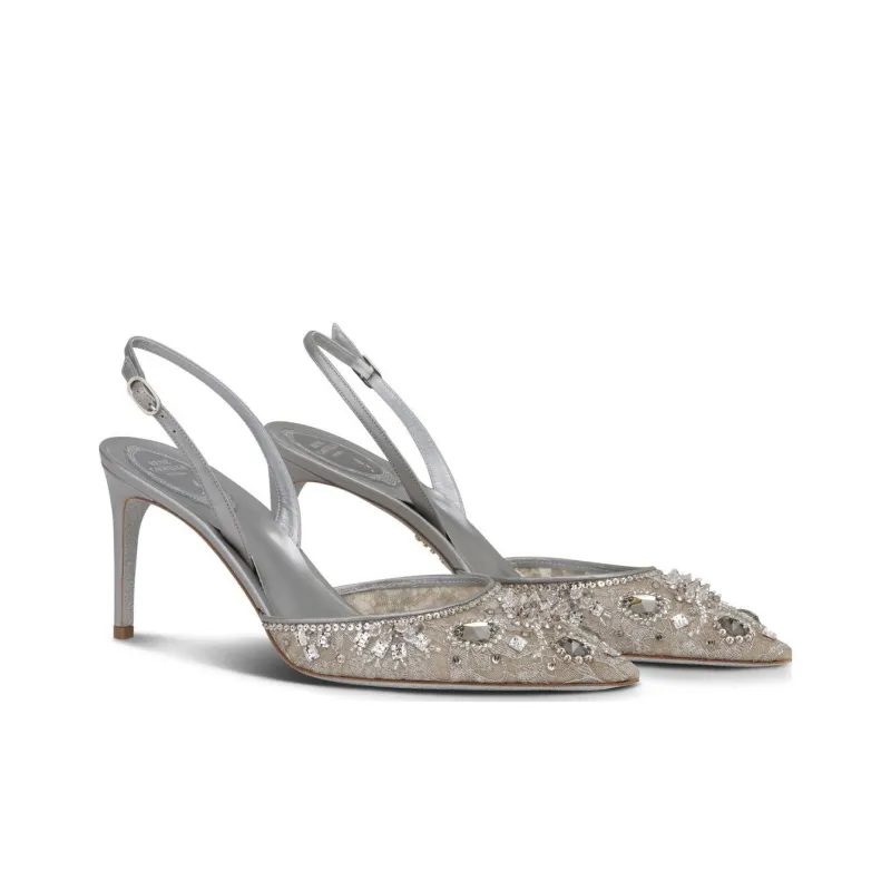 RENE CAOVILLA Aretha Slim Heel High Heels 3.2cm Women's Silver-2