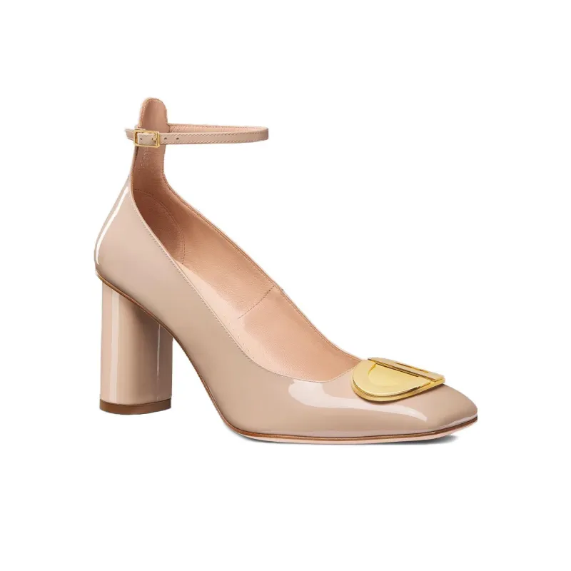 DIOR Forever Dior Chunky Heel High Heels 8cm Women's Beige-2