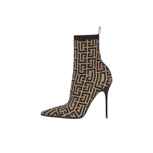 BALMAIN Skye High Heel Ankle Boots heeled Women's Gold Black